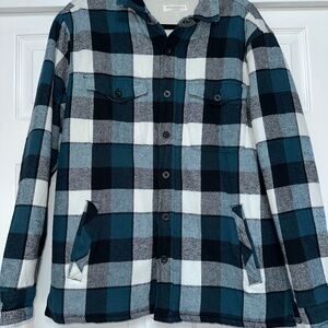 Mens Plaid Button-Up Jacket Coat - Teal, Black & White